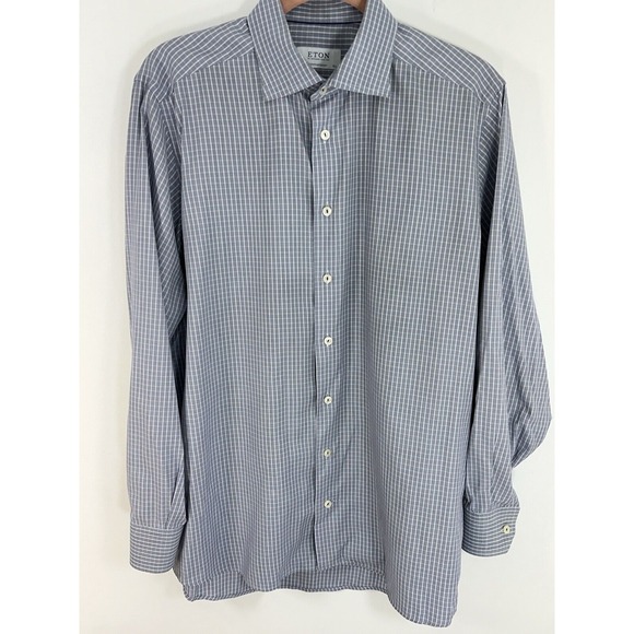 CONTEMPORARY Eton Men's Blue Cotton Dress Shirt 16.5 42 - Picture 3 of 11